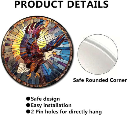 Lygond Metal Sign Tin Sign Circular Stained Glass Eagle Bathroom Decor For Club 12×12 Inches