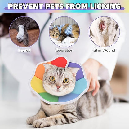 KOOLTAIL Cat Cone Collar, Adjustable Soft Comfortable Cat Recovery Collar to Stop Licking, Foldable Donut Water Resistant Pet Cone for Small Large Cats Kittens After Surgery Flower M