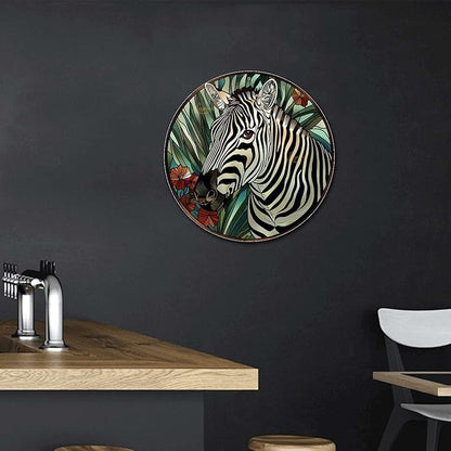 Lygond Metal Sign Tin Sign Circular Stained Glass Zebra Decor Outdoor for Garden 12×12 Inches