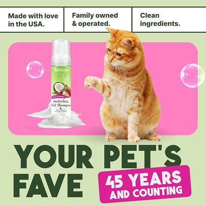 TropiClean Berry & Coconut Waterless Cat Shampoo | Deep Cleansing Dry Shampoo for Cats | Natural Cat Shampoo Derived from Natural Ingredients | Made in the USA | 7.4 oz.