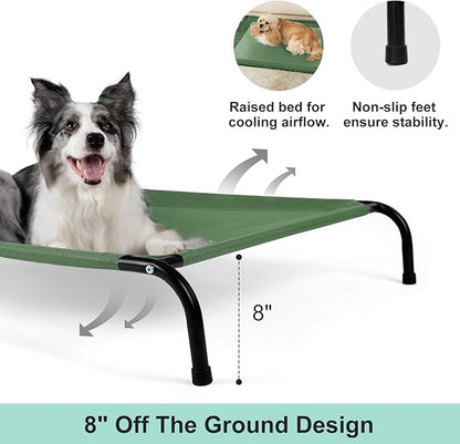 Cooling Elevated Dog Bed with Non-Slip Floor Protectors & Breathable Mesh, Raised Indoor & Outdoor Dog Cot Hammock, 41" L x 32" W x 8" Th, Medium, Green
