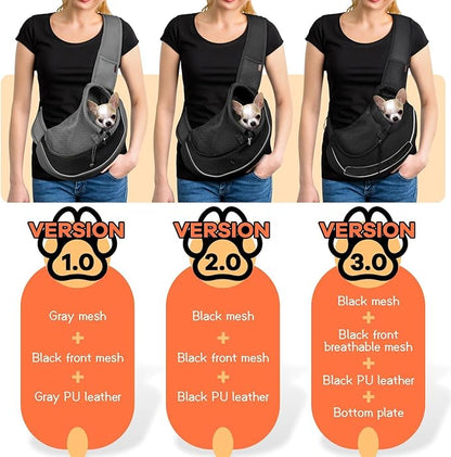 YUDODO Pet Sling Carrier for Small Dogs & Cats – Hands-Free Puppy Carrier with Safety Hook, Large Zipper Pocket, Soft Breathable Mesh, Adjustable Strap & Reflective Strip (Black 2.0 L)