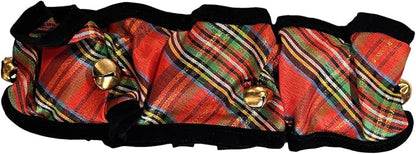 Huxley & Kent Ruff Pet Scrunchy | Shiny Christmas Plaid (Extra-Large) | Festive Christmas/Holiday Neckwear for Dogs/Cats | Fun Stretchable Costume Accessory | Soft Collar with Bells