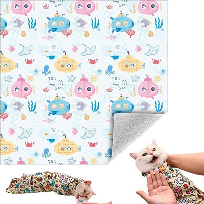 Cat Grooming Wrap, Self-Adherent Soft Cat Blanket to Wrap, Nail Clipping, Anti-Bite, Anti-Scratch, Anti-Escape Calming Wrap
