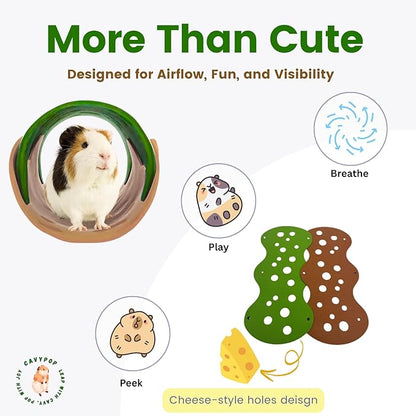 Guinea Pig Tunnel Foldable Fleece Hideout Tube with Cheese-Hole Design Soft Cozy Hideaway for Guinea Pig Cage Corner Indoor Play and Napping-Green