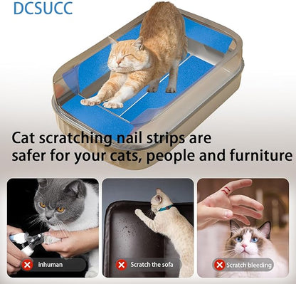 Cat Nail File Scratching Strips - 6 Pcs Cat Scratcher Liner for Litter Box, 3 Pairs Peel Stick Cat Strips in Different Sizes - Recommended for Litter Box Use (Blue)