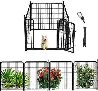 Dog Playpen 48 inch(H) 4 Panels Dog Fence Outdoor for Yard. Metal Dog Pen Heavy Duty Pet Puppy Exercise Pen for Rv Camping Garden Yard, Wide Door Low Threshold Dog Fence Total 8.9 Ft(L)