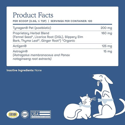 Fera Pets Postbiotics Plus Prebiotics for Dogs & Cats - with Slippery Elm - Promotes Optimal Digestive Health & Inflammatory Response - Enhances Immunity - 120 Scoops