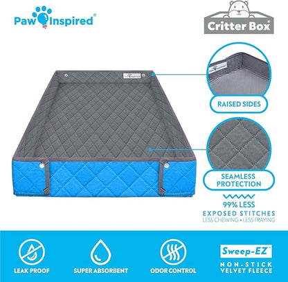 Paw Inspired Critter Box Washable Cage Liner, Reversible Fleece Bedding with Raised Sides for Guinea Pigs and Other Small Animals (C&C 2x3 (14" Grids), Gray/Blue)