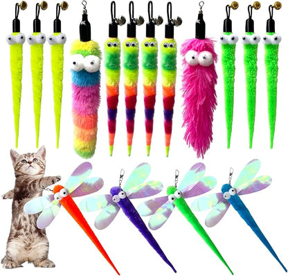 Cat Worm Teaser Toys Wand Attachments Fishing Pole Toy Refill - 16pcs Assorted Cat Worms