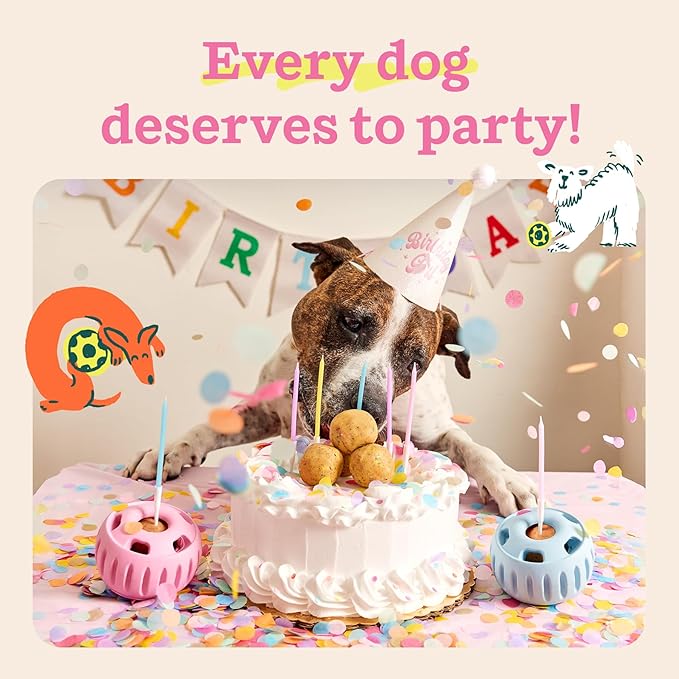 WOOF Party Pupsicle - Long-Lasting Interactive Dog Toys for Boredom - Low-Mess Design - Birthday Gifts for Dogs - XL Dog Toys - Party Pink