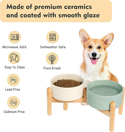 Wordcam Elevated Ceramic Dog Bowls,Raised Dog Dish with Stand,Pet Food and Water Feeding Bowls for Small Medium Dogs(6.5''Tall-28 Oz-3.6 Cups)