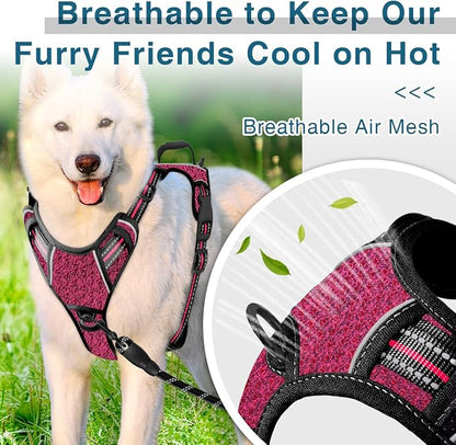 BARKBAY Dog Harness No Pull with ID Tag Pocket - Heavy Duty, Reflective, Easy Control for Large Dogs(Pink/Black,S)