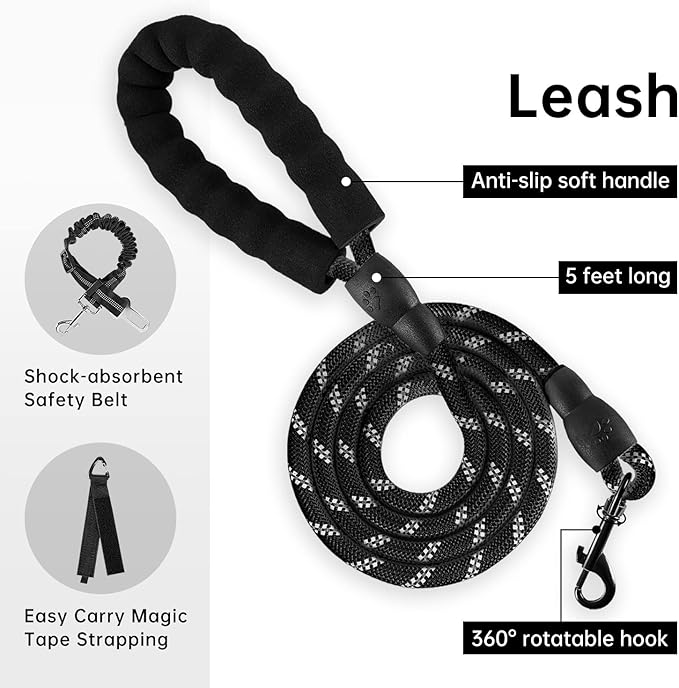 IVY&LANE No Pull Dog Harness with Leash Set, Reflective No Choke Pet Vest,Adjustable Oxford Dog Vest Harness with Easy Control Handle for Large Dogs (Checkered Black,L)