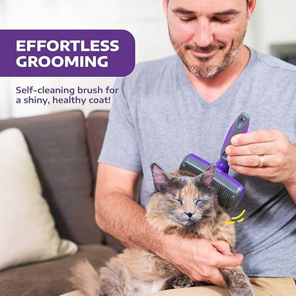 Hertzko Self-Cleaning Slicker Brush for Deshedding Long and Short-Haired Pets - Small Size Grooming Rake and Comb for Dogs and Cats