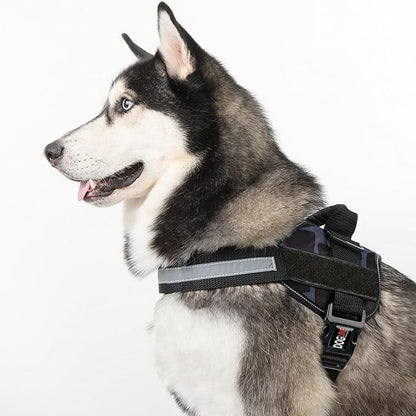 Dogline Dog Harness, Reflective No-Pull Adjustable Vest with Handle for Walking, Training, Breathable, No - Choke Harness for Small, Medium or Large Dogs Room for Patches Girraffe Grey XL 33"-46"
