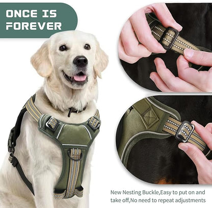 No Pull Dog Harness for Medium Dogs, Adjustable No Choke Pet Vest with Dog Leash Fit Smart Reflective Pet Walking Harness for Training Easy Control Soft Handle Green M