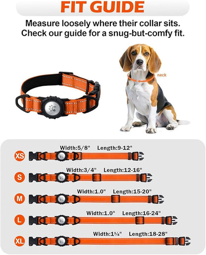 TagME Airtag Dog Collar,Waterproof Reflective Pet Collar with Airtag Holder,Soft Padded and Double D-Rings for Medium Dogs,Orange