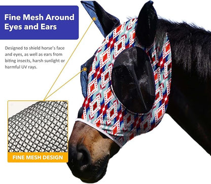 Harrison Howard Super Comfort Stretchy Fly Mask Large Eye Space with UV Protection Soft on Skin with Breathability Tribal Abstract M Cob