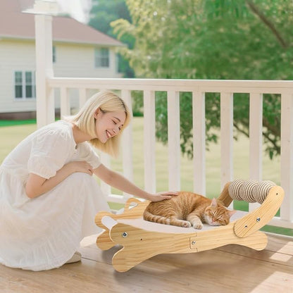 Cat Scratcher Bed for Indoor Cats | 3-in-1 Scratching Post & Hammock Lounge with Wooden Perch, No-Tip Stable Base for Small/Medium/Large Cats ，Durable Scratch Pad & Cat Furniture (Easy Assembly)
