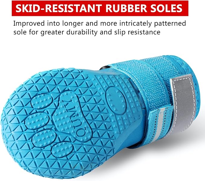 QUMY Dog Shoes for Large Dogs, Medium Dog Boots & Paw Protectors for Winter Snowy Day, Summer Hot Pavement, Waterproof in Rainy Weather, Outdoor Walking, Indoor Hardfloors Anti Slip Sole Blue 7