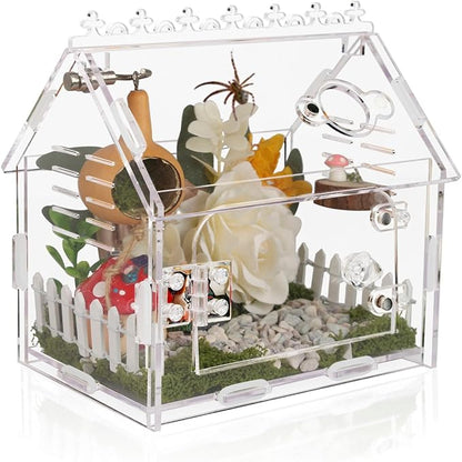 Magnetic Acrylic Terrarium Kit - 5.9"x3.9"x5.1" Jumping Spider Enclosure/Tarantula Cage with Secure Magnetic Latches, Ventilation & Escape-Proof Design - Reptile/Chameleon/Mantis Habitat