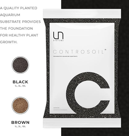 Ultum Nature Systems Controsoil - Freshwater Aqua Soil Substrate for Fish, Shrimp, Live Plant Propagation and Aquascaping - 6.8pH Low Ammonia, Volcanic Ash - Black, Extra Fine (10 Liter | 20LB)