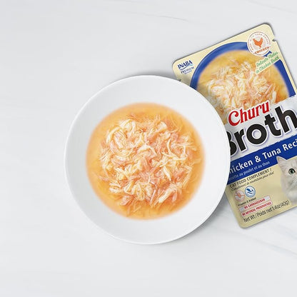 INABA Churu Broth for Cats, Side Dish Pouch, 1.4 Ounces per Pouch, 12 Pouches, Chicken Recipe