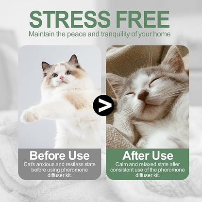 Cat Calming Diffuser Kit with 2 Plug-in & 4 Refills, Pheromone Diffuser for Cats Reducing Fighting, Scratching, Urine, Aggression, Anxiety, Fireworks, Vet Visits, Travel, 120 Day Supply, Safe Formula