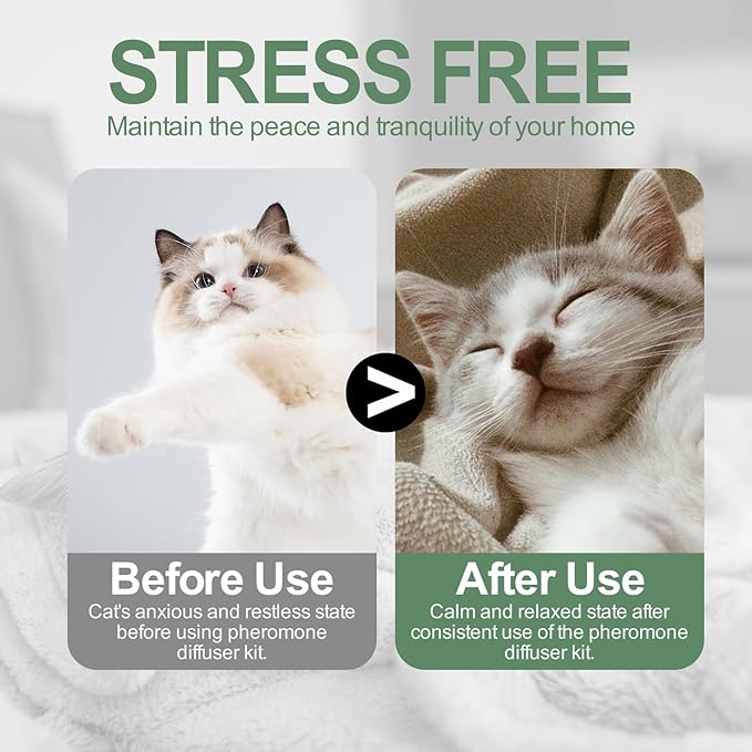 6-in-1 Cat Calming Pheromone Diffuser Kit, Cat Calming Diffuser for Anxiety Relief, Aggression, Scratching, Urine Marking, Fighting, Meowing, Hiding, Safe for All Cats, 120 Days Support