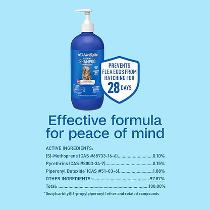 Adams Plus Flea & Tick Shampoo with Precor for Cats, Kittens, Dogs & Puppies Over 12 Weeks Of Age |Sensitive Skin Flea Treatment |Kills Adult Fleas, Flea Eggs, Ticks, and Lice |24 Oz, Pump Included