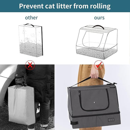 PETSFIT Portable Cat Litter Box - Removable 2-Layer Leak-Proof Lining, Scratch-Resistant Fabric with Sturdy Support Frame, Travel & Collapsible Cat Litter Box Grey