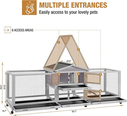 GUTINNEEN Rabbit Hutch Guinea Pig Cage with Double Run Indoor Bunny Hutch Outdoor Rabbit House with Deeper No Leak Trays and Wheels