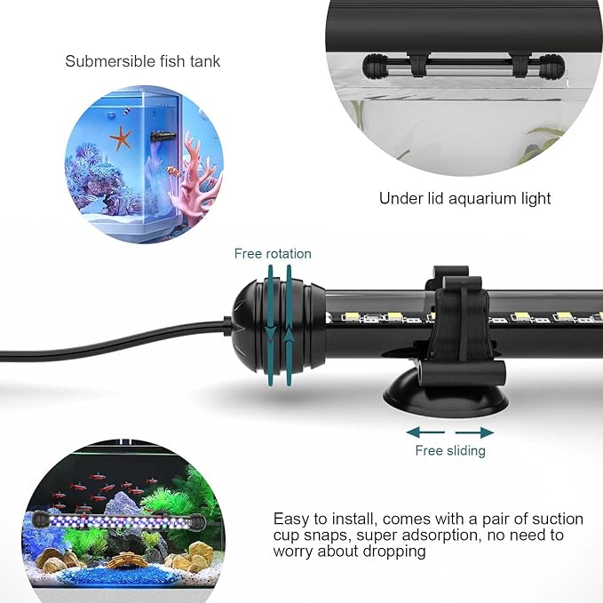 Led Aquarium Light with Timer, Submersible Aquarium Plant Light, Fish Tank Light with Auto On/Off, 3 Lighting Modes, Adjustable Brightness (11 inch for 12-23inch Planted Tank), 7W