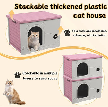 Plastic Outdoor Cat House Waterproof Feral Cat Shelter (Pink)