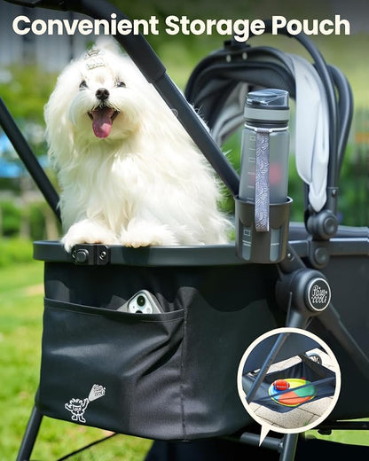 Pet Stroller for Small Dogs and Cats, One-Click Foldable Dog Stroller with Detachable Carrier & 3 Safety Tethers, Holds up to 33 lbs, Storage Basket & Cup Holder, Breathable Mesh, Black