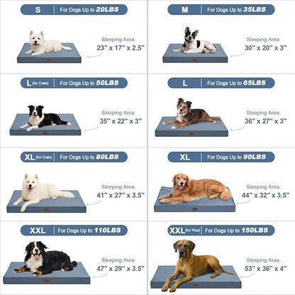 Outdoor Extra Large Dog Bed, Jumbo Waterproof Dog Bed for Large Dogs, Orthopedic Egg Foam Pet Bed Mat with Removable Oxford Cooling Cover, Blue