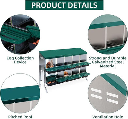 Chicken Nesting Box, 10 Hole 2 Layer Hen Nest Box with Legs, Roll Away Eggs Laying Boxes,Cleanable Pull Out Hen Roosting Boxes