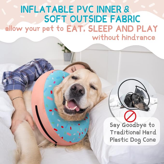 Supet Inflatable Dog Cone Collar Alternative After Surgery, Doggie Neck Donut Collar Recovery E Collar, Soft Dog Cone for Small Medium Large Dogs