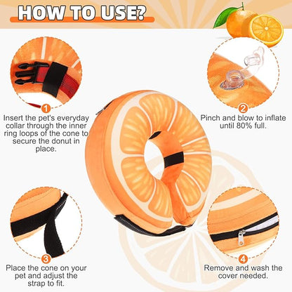 KOOLTAIL Inflatable Dog Cone Collar, Soft Dog Cone Alternative for Large Medium Small Dogs After Surgery, Cute Costume Adjustable Donut Neck Cone for Dogs Cats, Comfortable Recovery E Collar,Orange M
