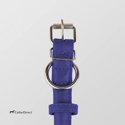 CollarDirect Rolled Leather Dog Collar, Soft Padded Round Puppy Collar, Handmade Genuine Leather Collar Dog Small Large Cat Collars 13 Colors (8-11 Inch, Purple Textured)