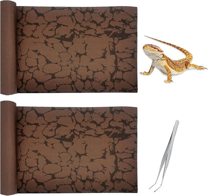 Tfwadmx Reptile Carpet Sand Mat for Bearded Dragon Terrarium Substrate Liner Brown Leopard Gecko Tank Accessories Lizard Bedding Mats for Tortoise Turtle Snake Chameleon with Tweezers 12x20In (2 Pcs)