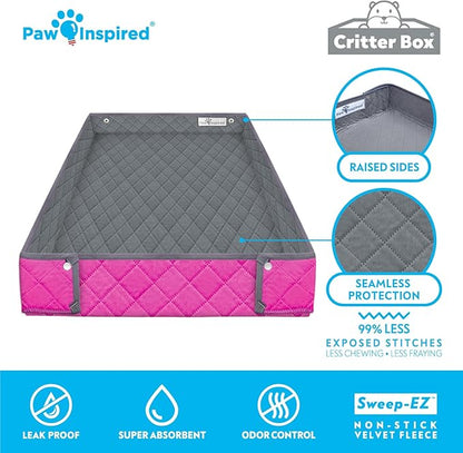 Paw Inspired Critter Box Washable Cage Liner, Reversible Fleece Bedding with Raised Sides for Guinea Pigs and Other Small Animals (C&C 2x3 (14" Grids), Gray/Pink)