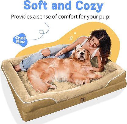 Orthopedic XL Large Dog Bed - Removable Bolster & Waterproof Washable Cover for Pet Extra Large Bed with Foam Support Non-Slip Bottom Dog Beds