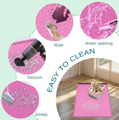Cat Litter Mat, Silicone Large Cat Mat for Litter Box - 34x22 in, Waterproof & Non-Slip, Durable & Easy Clean, Pink