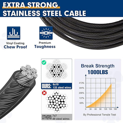 Snagle Paw Dog Tie Out Cable 30FT-1000LBS Break Strength,Heavy Duty Dog Leads for Yard with Shock Absorbing Spring & Swivel Hook,Long Leash Cable for Outdoor Tethering,Dog Line for Small Large Dogs