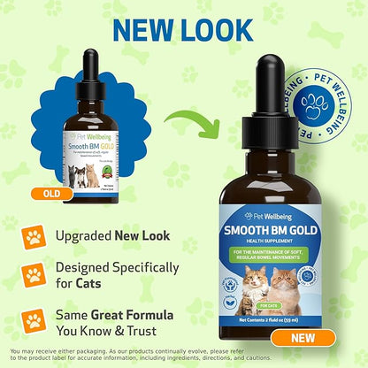Pet Wellbeing Smooth BM Gold for Cats - Gentle Constipation Relief for Felines - Natural Herbal Supplement 2 oz (59 ml)