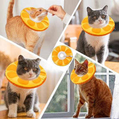 Cat Cone Collar Soft, Adjustable Cat Recovery Collar for Small Medium Large Cats, Cute Donut E Collar After Surgery, Anti-Lick Wound Healing Elizabethan Cone for Kittens (Orange, Medium)