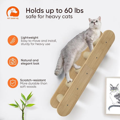 Wall-Mounted Cat Furniture for Climbing - Indoor Wooden Floating Shelves, Perches, Hammock, Bed, Bridges, and Walkways