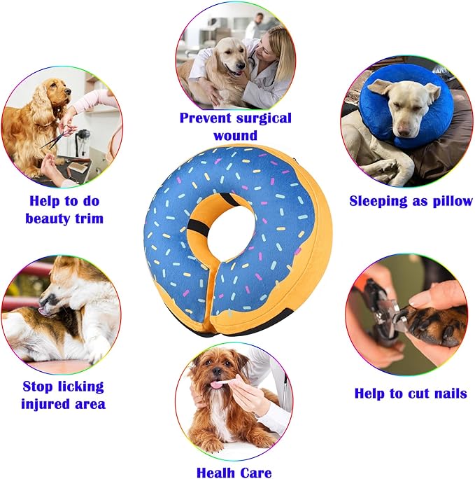Katoggy Inflatable Dog Cone Collar for Post-Surgery Dogs & Cats, Soft Adjustable Blow-Up Donut E-Collar for Small, Medium & Large Pets